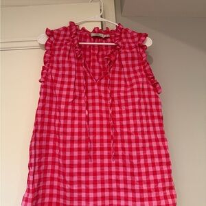 Vineyard Vines Red and White Ruffled Sleeveless Blouse